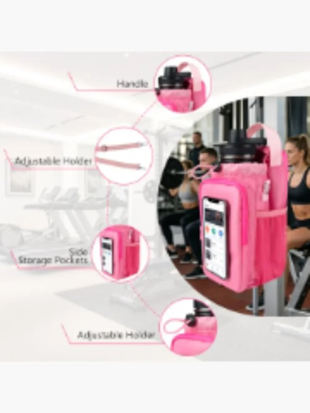 Magnetic Gym Tote with Water Bottle Holder and Phone Mount, Unisex